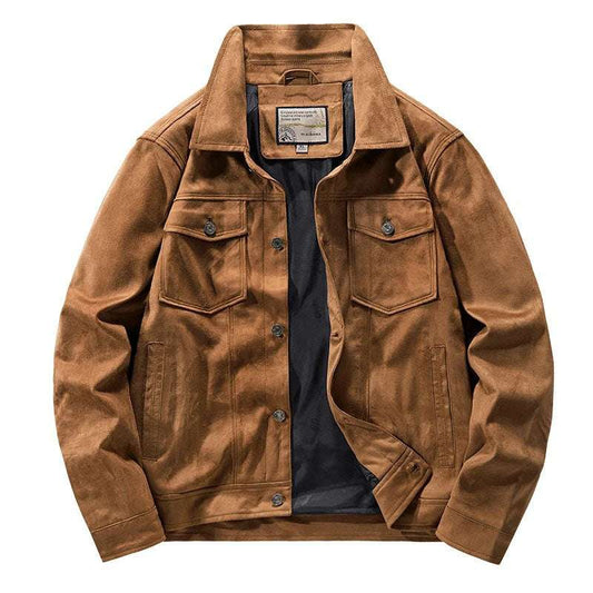 Men Vintage Brown Pilot Faux Suede Jacket Spring Autumn Cargo Jacket Lightweigh image 0