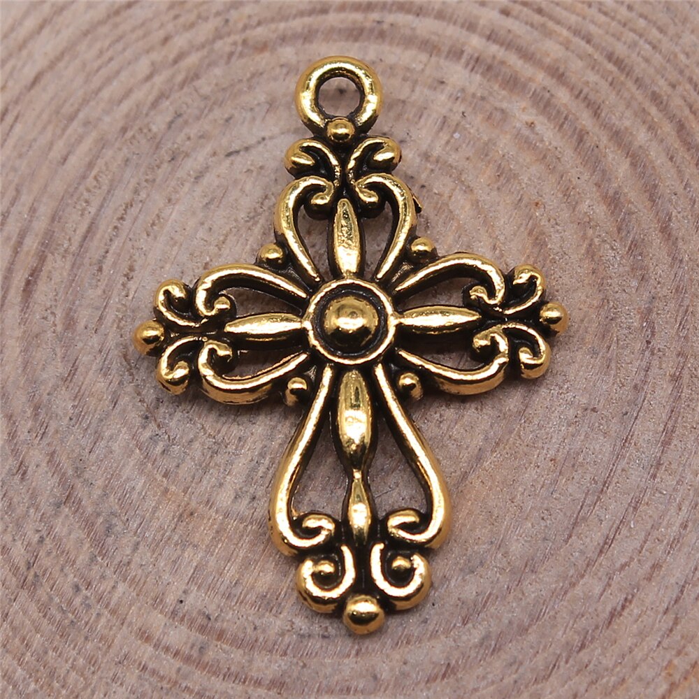 WYSIWYG 10pcs 28x20mm Antique Silver Color Antique Gold Color Cross Charm image 4