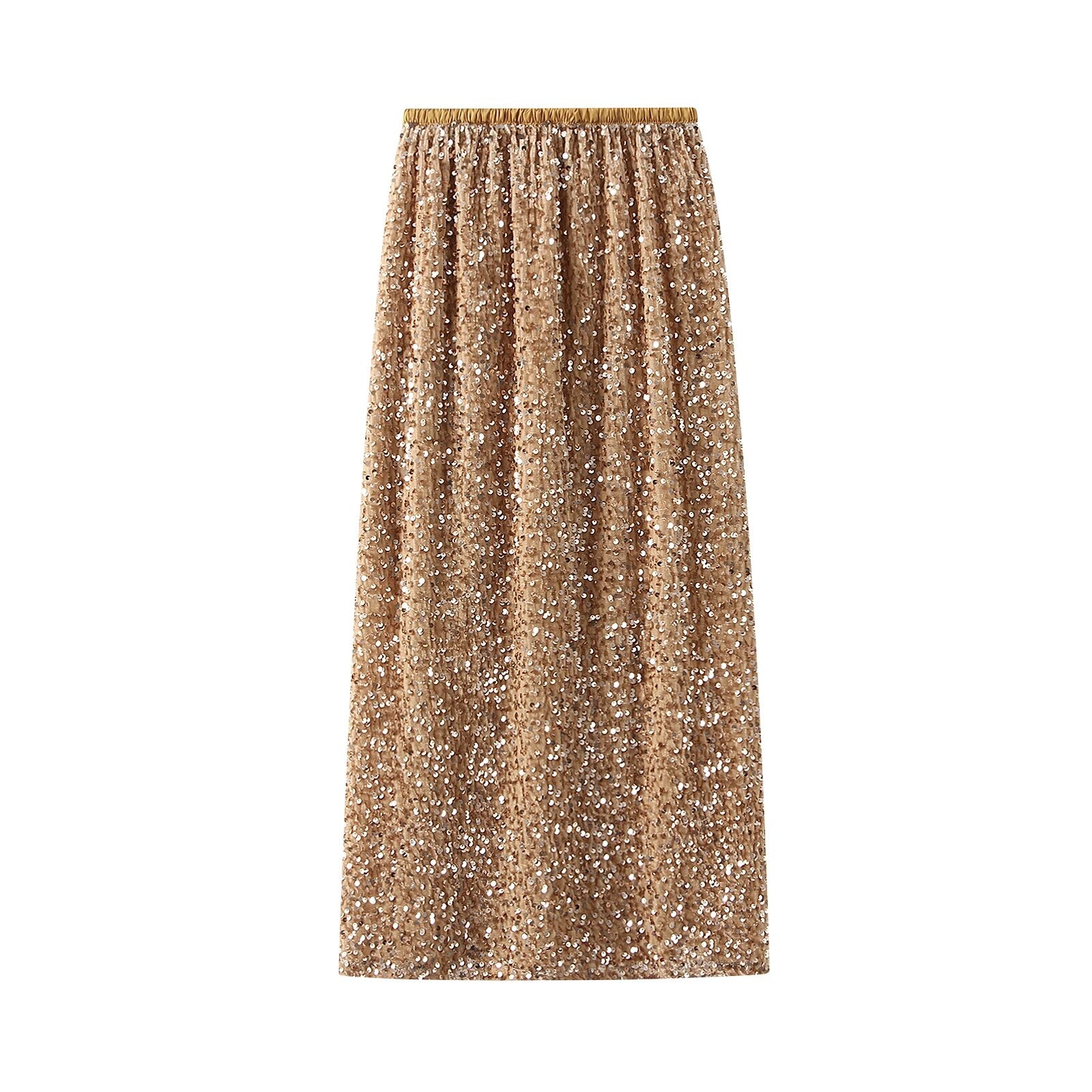 Women Elegant Shiny Sequined Long Skirt Summer Fall Elastic Waist Casual Skirts image 3
