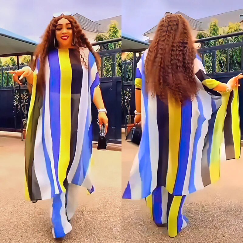 Plus Size Spring Autumn 2 Piece African Chiffon Clothes For Women Summer Party image 3