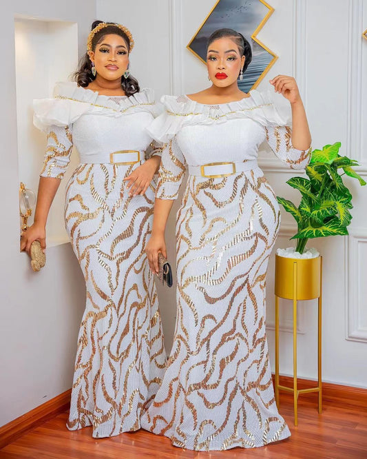 Dashiki African Dresses For Women Elegant Glitter Luxury Dress Hip Wrap Bodycon image 0