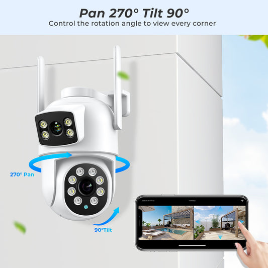 8MP 4K Wifi Security Camera Outdoor Dual Lens Dual Screens PTZ Surveillance Cam image 0