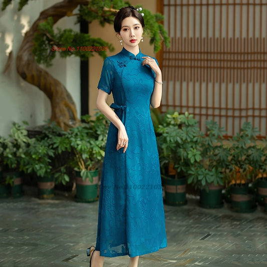 2024 vietnam traditional aodai dress chinese improved qipao national lace jacqu image 0