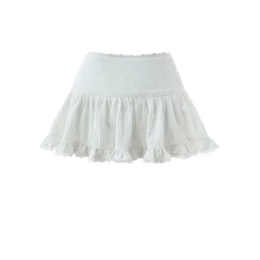 HOUZHOU Coquette Mini Skirt Women 2023 Kawaii Lace Mesh Patchwork Cute White Hi image 0
