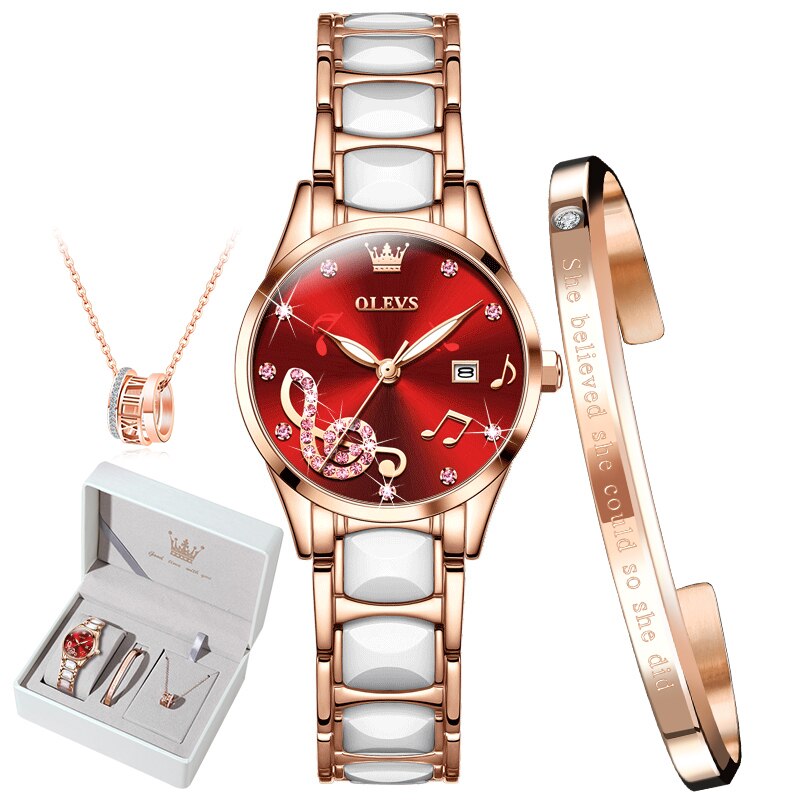 OLEVS Women Wrist Watches Rose Gold Elegant Ceramic Watchstrap Ladies image 5