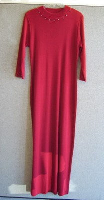 Aurora Women Dress Knit Red Lite Round-Collar Sleeveless Full-Length Size L image 0