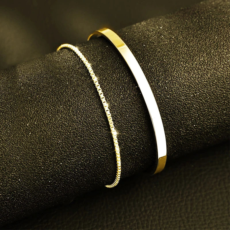 Stainless Steel Punk Men Bracelet Bangle Water Proof 14k Gold Plated Fashion Cu image 2