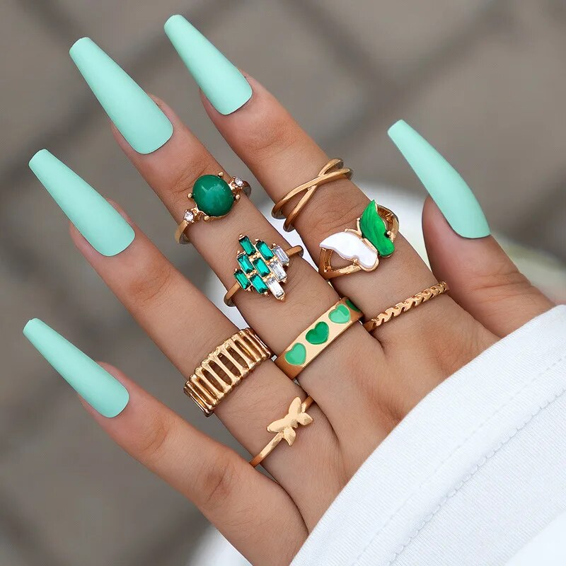 Colorful Crystal Snake Shape Ring Set For Women Fashion Butterfly Heart Gold Co image 14