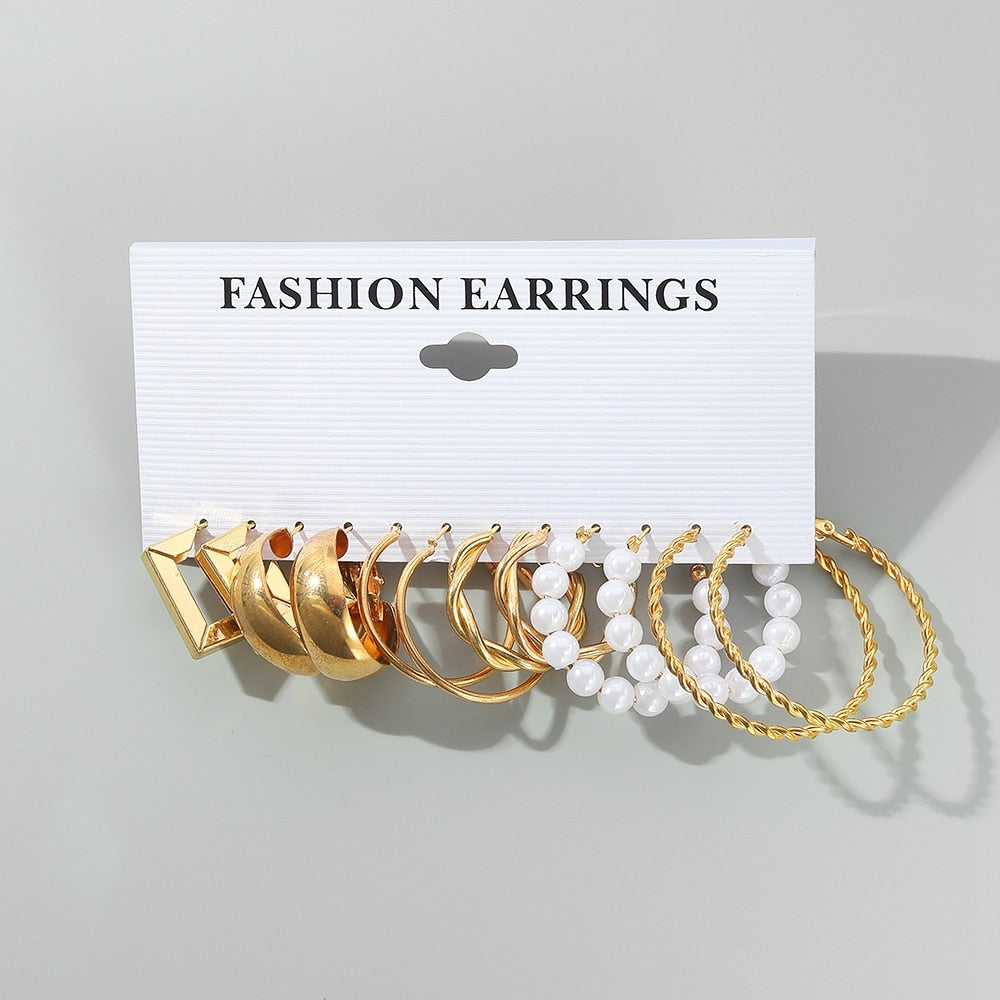 IPARAM Fashion Exaggerated Gold Color Metal Pearl Earrings for Women Geometric  image 3