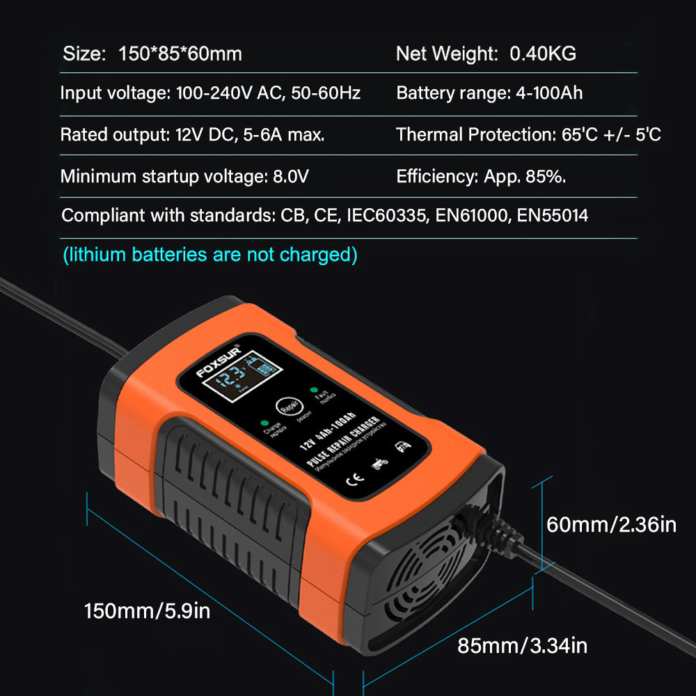 Automatic Smart Car Motorcycle Battery Charger Liquid Display Screen 12V 6A Aut image 6