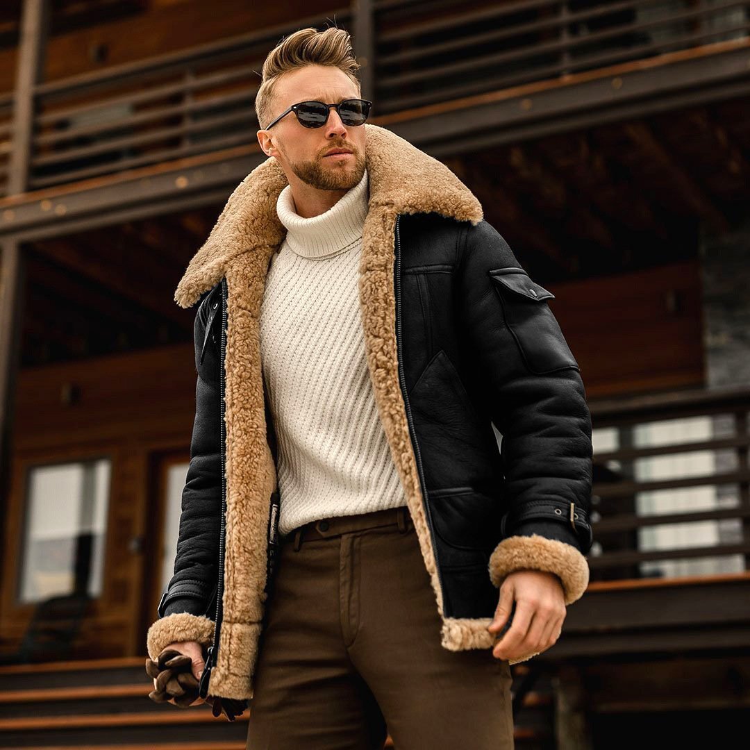 Men's fur allinone jacket midlength coat thickened imitation leather autumn and image 4