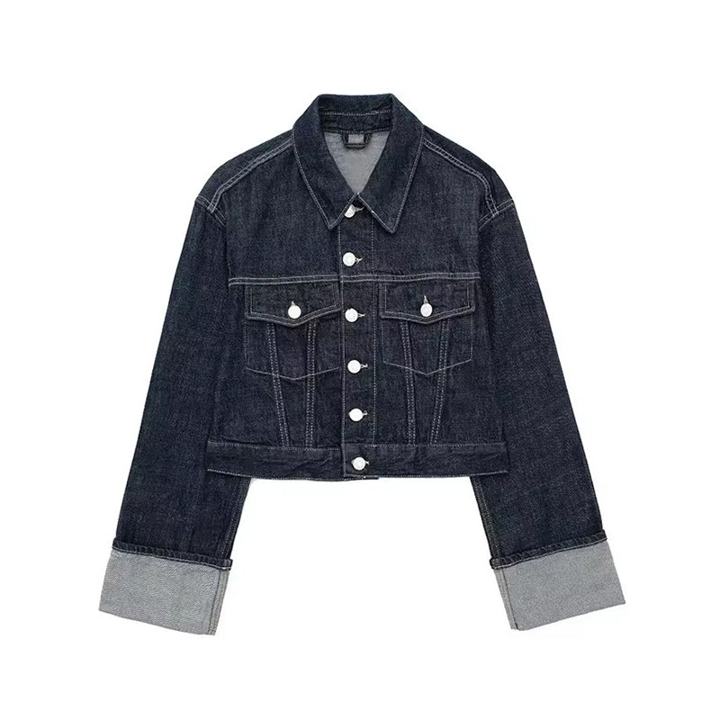CLAZZAA Women Fashion With Pockets Denim Blue Single Breasted Jackets Vintage L image 2