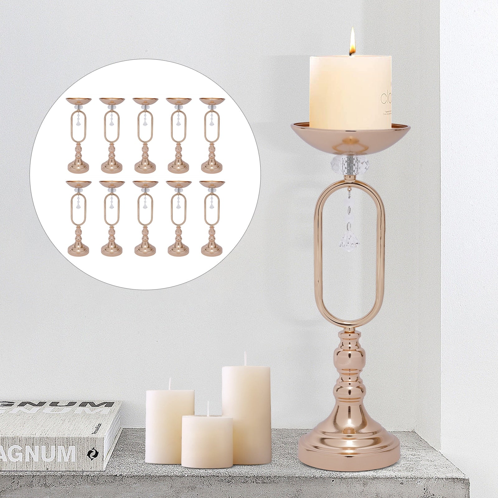 10 Pcs Gold Vases for Centerpieces, Candle Stand for Living Room 17.5in Tall , image 2