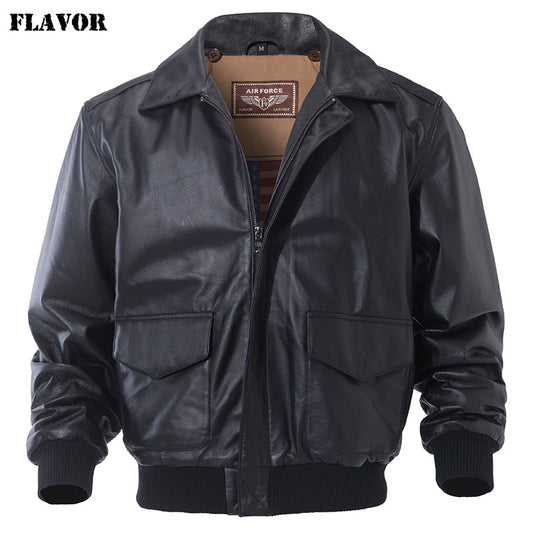FLAVOR Men's Real Leather Bomber Jacket Men Lambskin Genuine Leather Jacket Pil image 0