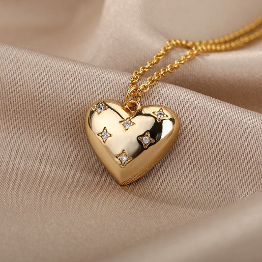 Heart Necklace For Women Stainless Steel Gold Color Necklaces Pendant 2022 image 0