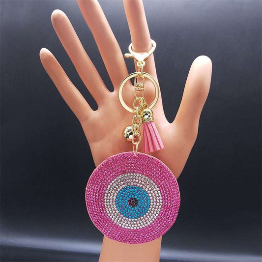 Turkey Eyes Crystal Keychains Ring for Women Keychain Blue Gold Color Key Chain image 0