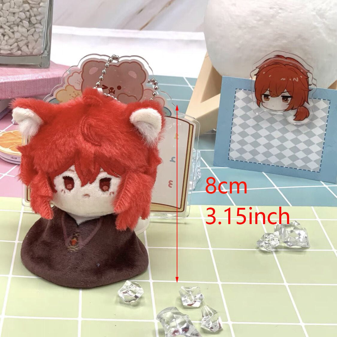 Genshin Impact Diluc Tartaglia Dolls Pendant Cosplay Anime Mini Plush Toys Back image 5