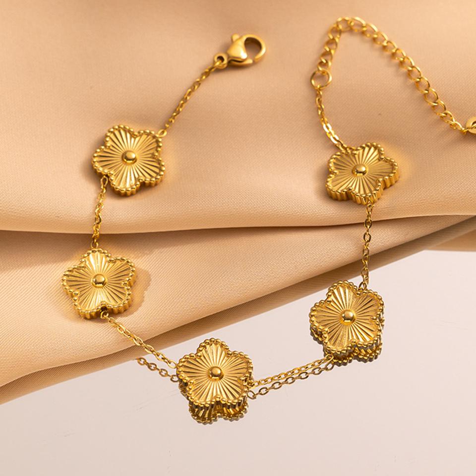 RAKOL Miniamlist 316L 18k Gold Plated Flower Bracelet Plum Blossom Cuban Chain image 6