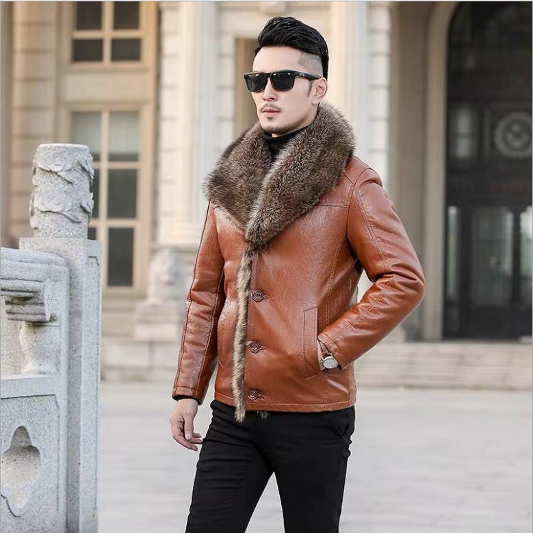 Winter raccoon Fur Leather Jacket Men Size 6XL Suede Leather Jackets Real Fur T image 1