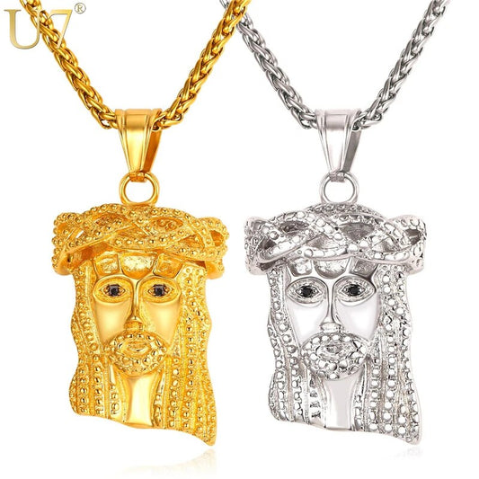 U7 Jesus Piece Christian Necklace Silver/Gold Color Stainless Steel Pendant & C image 0