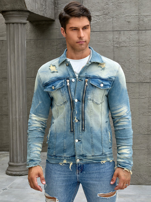 Men's fashion elastic jacket, fashion trend washing water pressure wrinkled cat image 0