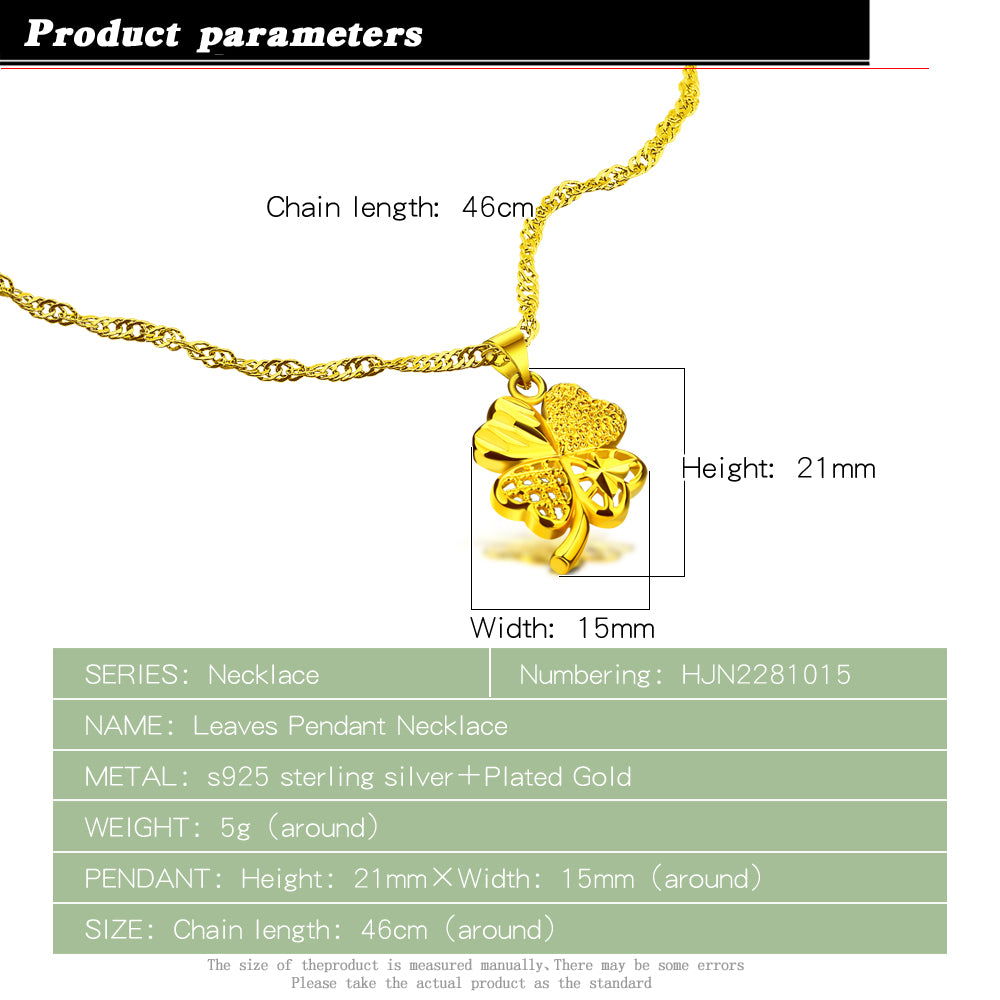 Short 24 k Golde Plated Clavicle Chain 925 Sterling Silver Clover Pendant Neckl image 0