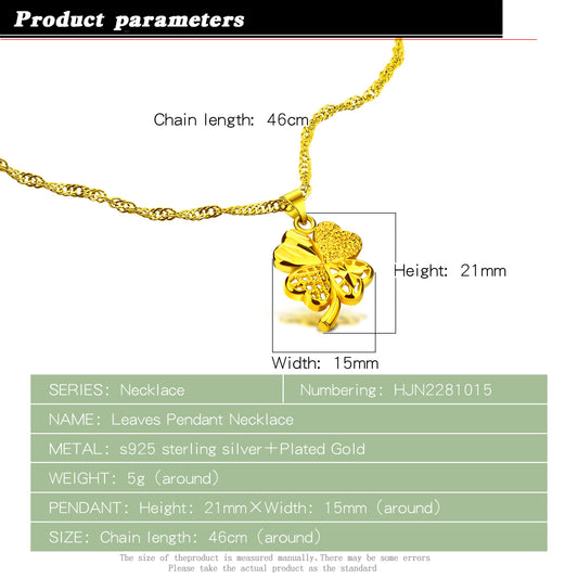 Short 24 k Golde Plated Clavicle Chain 925 Sterling Silver Clover Pendant Neckl image 0