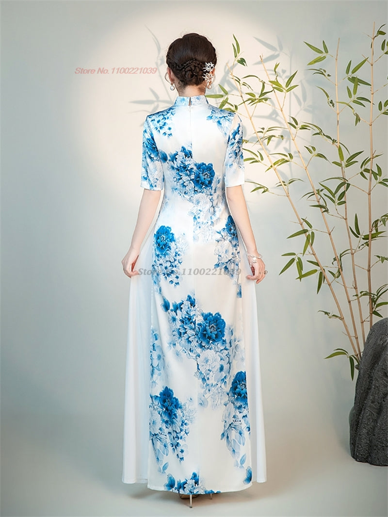 2024 aodai dress vietnam traditional dress improved qipao national flower print image 2