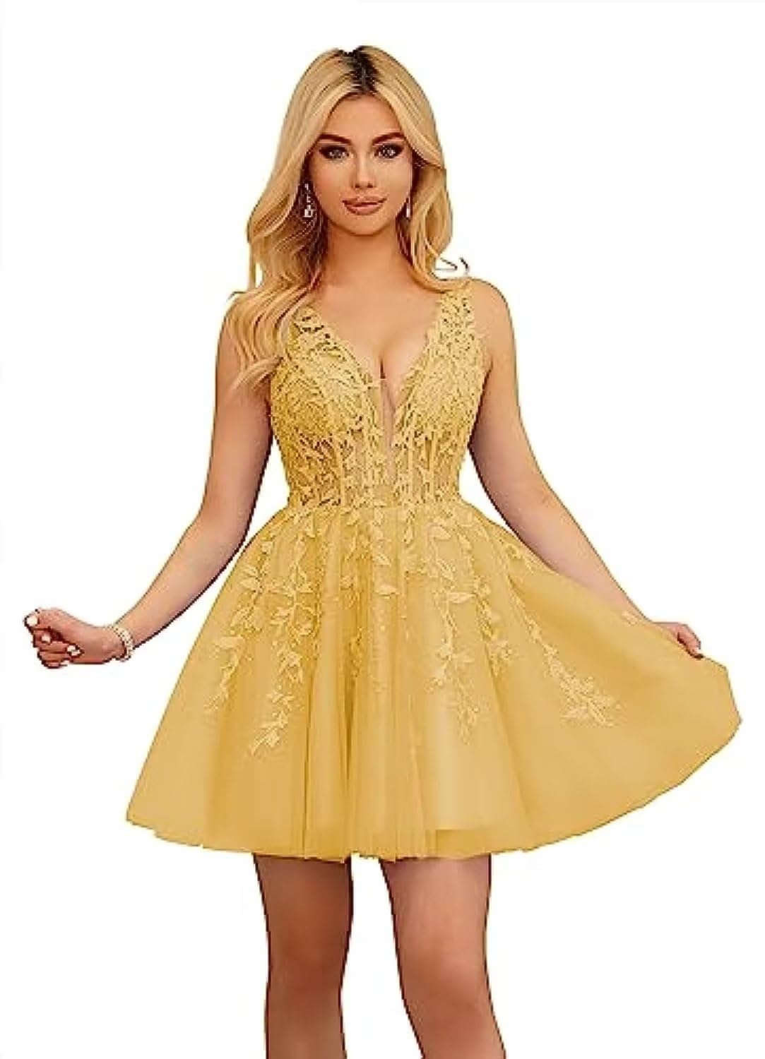 Beautiful V-Neck Sleeveless Cocktail Party Dresses Appliques Beading A-Line Sho image 3
