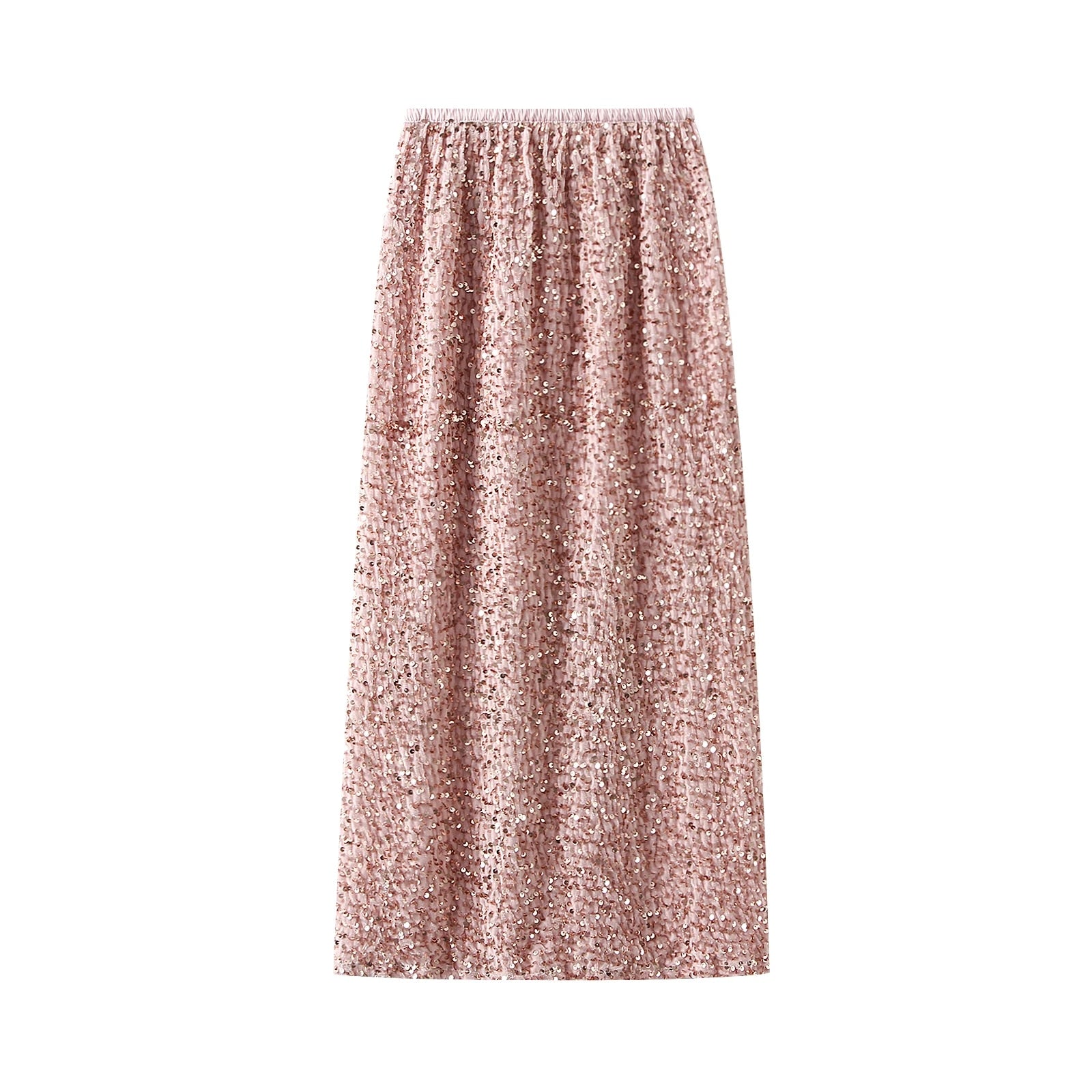Women Elegant Shiny Sequined Long Skirt Summer Fall Elastic Waist Casual Skirts image 2