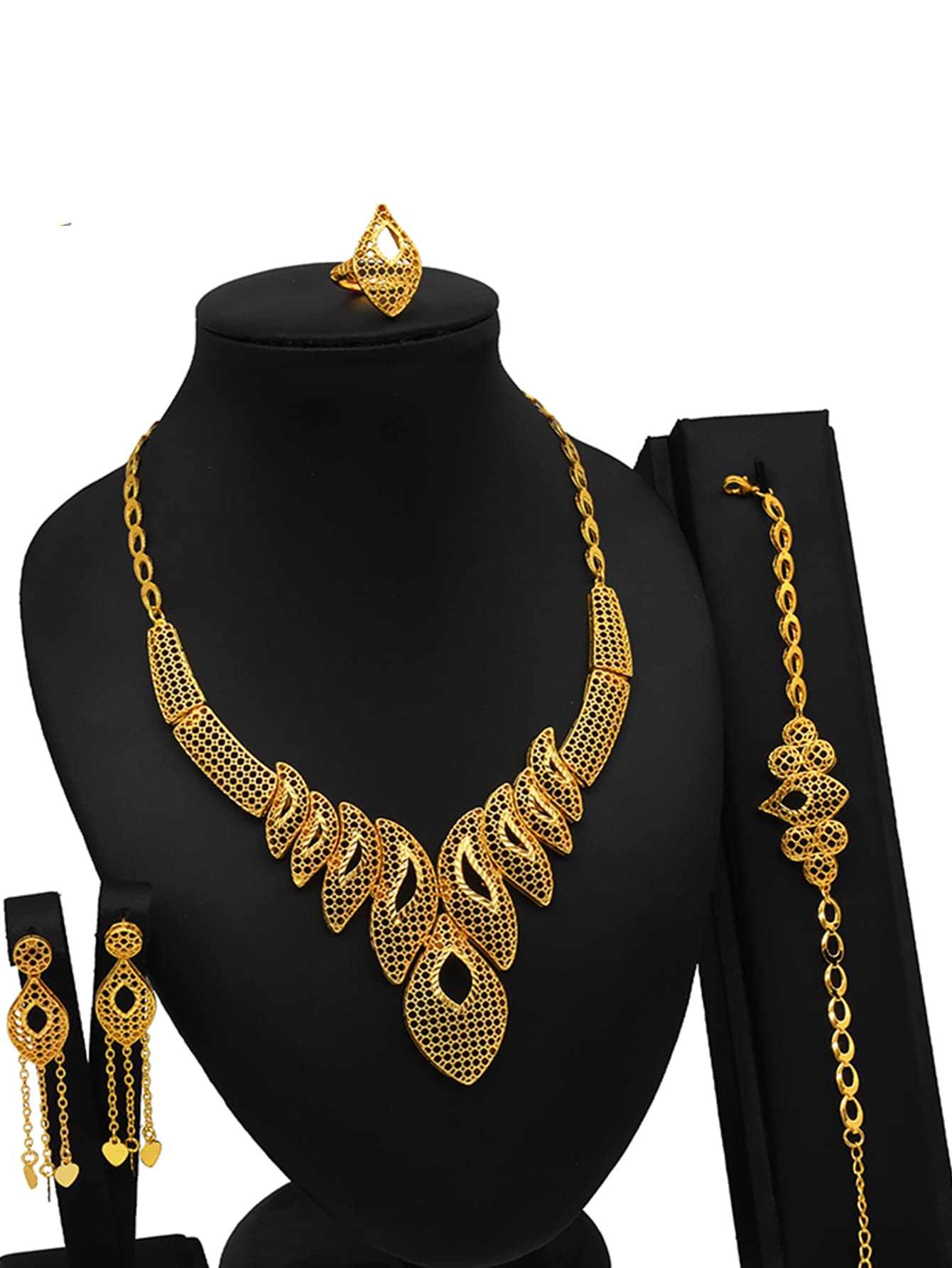 Dubai Big Copper Gold Color Jewelry Set For Women African Wedding Necklaces Eth image 2