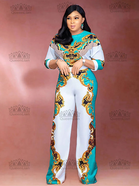 New women's pants set: African clothing combination wide leg pants new fashion image 0
