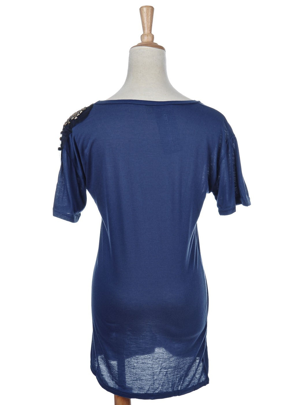 Casual Womens Loose Blue Metallic Square Studded Wide Neck Short Sleeve Shirt D image 3