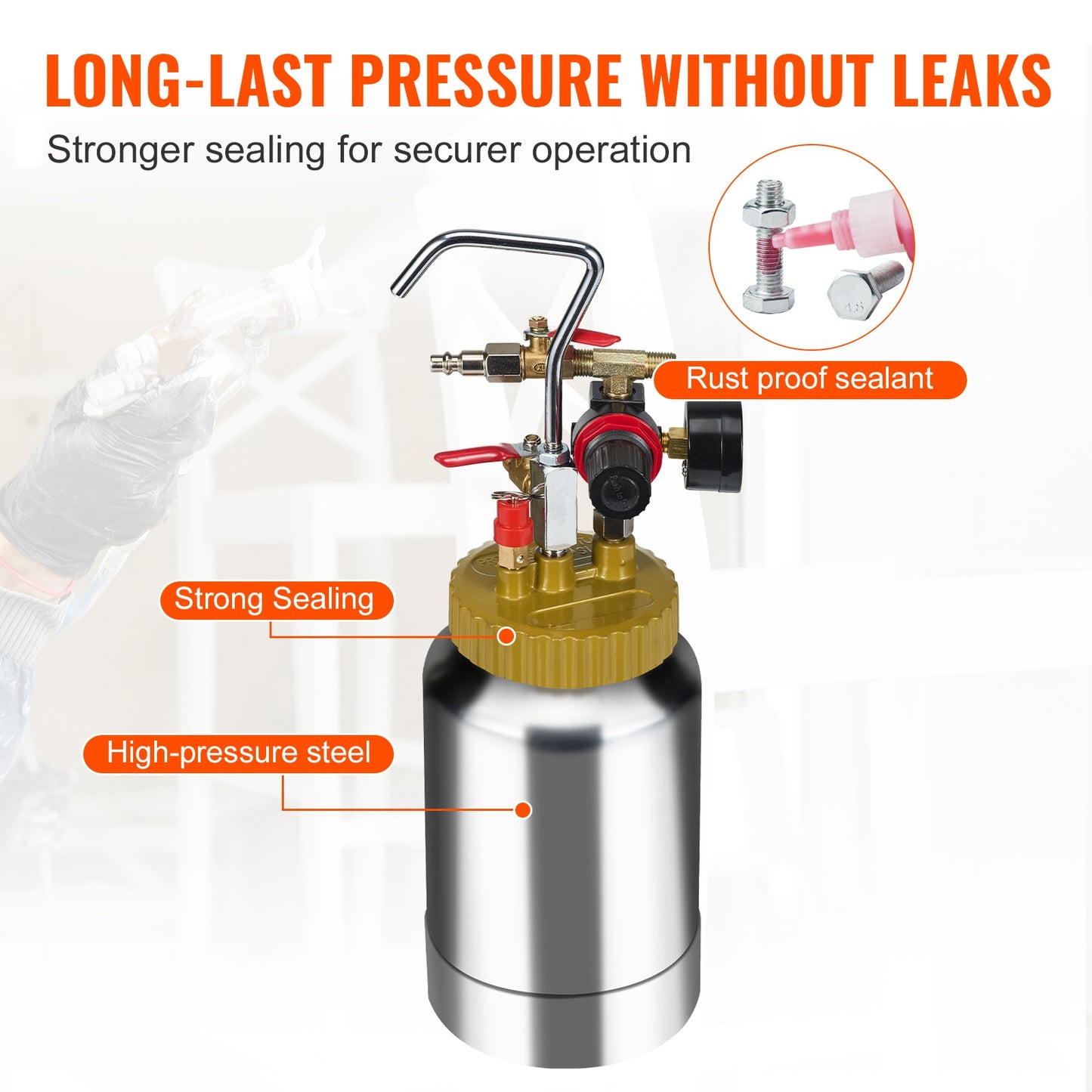 VEVOR 2L/0.5gal Spray Paint Pressure Pot Tank Lightweight Air Paint Pressure Po image 5