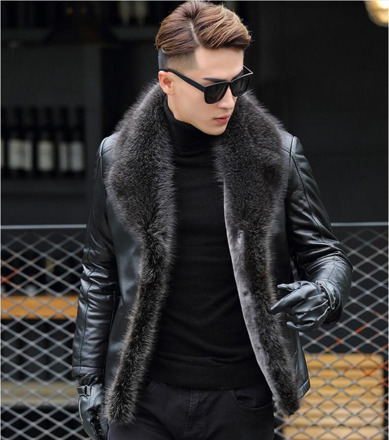 Winter raccoon Fur Leather Jacket Men Size 6XL Suede Leather Jackets Real Fur T image 6