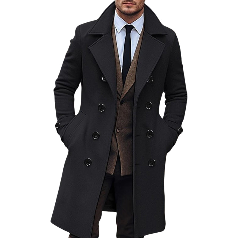 Classic Wool Blend Peacoat with Notched Lapel and Button Closure for Men s Wint image 2