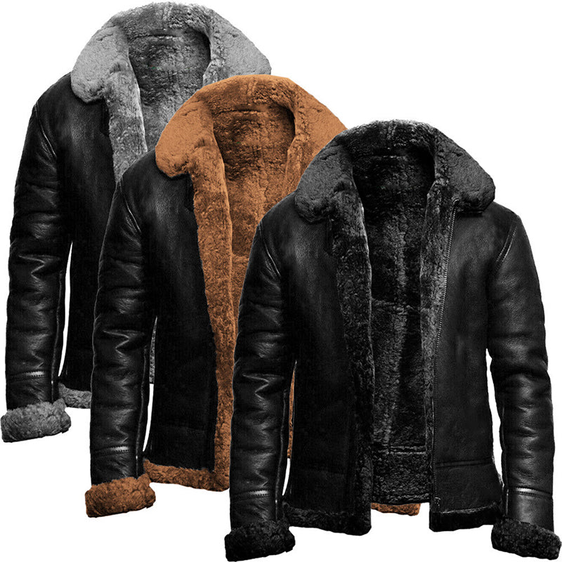 Men Plush Jacket Integrated Fur Comfortable Thickening Warm Long Sleeved Solid  image 1