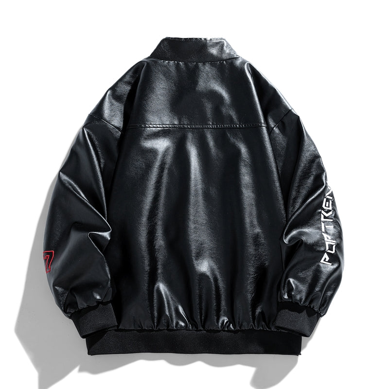 Leather jacket, men's jacket, Japanese trendy motorcycle suit, stand up collar, image 3