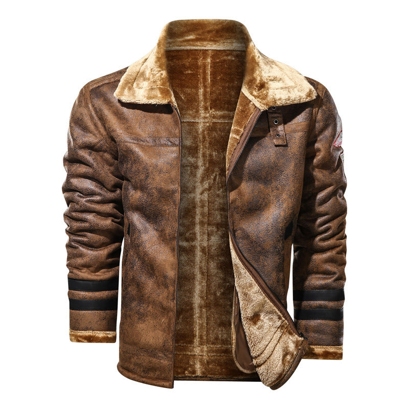 Winter Men's Jacket Fur Leather Suede Coat Male Retro Thicken Leather Motorcycl image 1