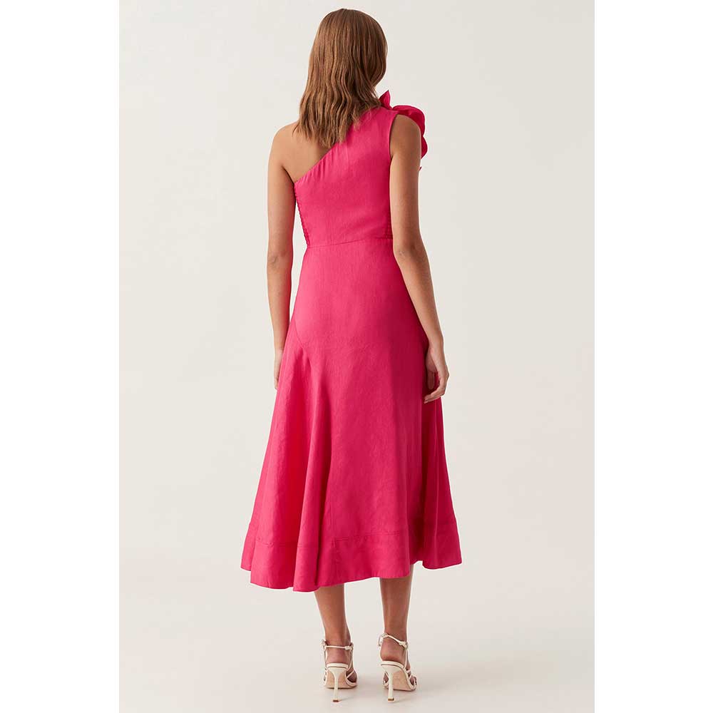 YUNLAN Gorgeous Dubai Pink One Shoulder Sleeve Midi Ball Dress 2024 Women Weddi image 3