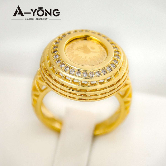 AYONG Turkish Totem Coin Rings 18k Gold Plated Zircon Middle East Jewelry Musli image 0