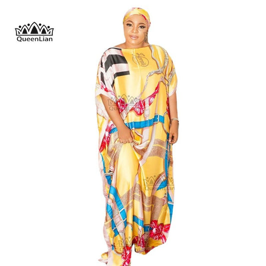 Free Size New Chiffon Super  African Dashiki Traditional Party Dress with Scarf image 0