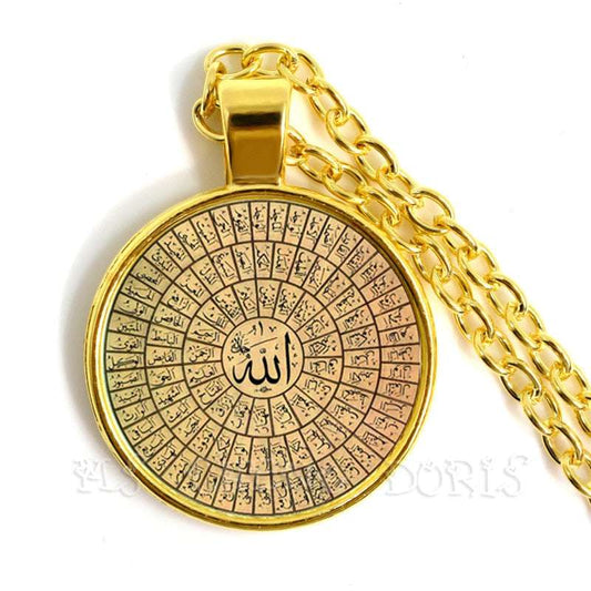 Gold-color 25mm Glass Muslim Islamic Allah Arab Muslim Necklace For Muhammad Re image 0