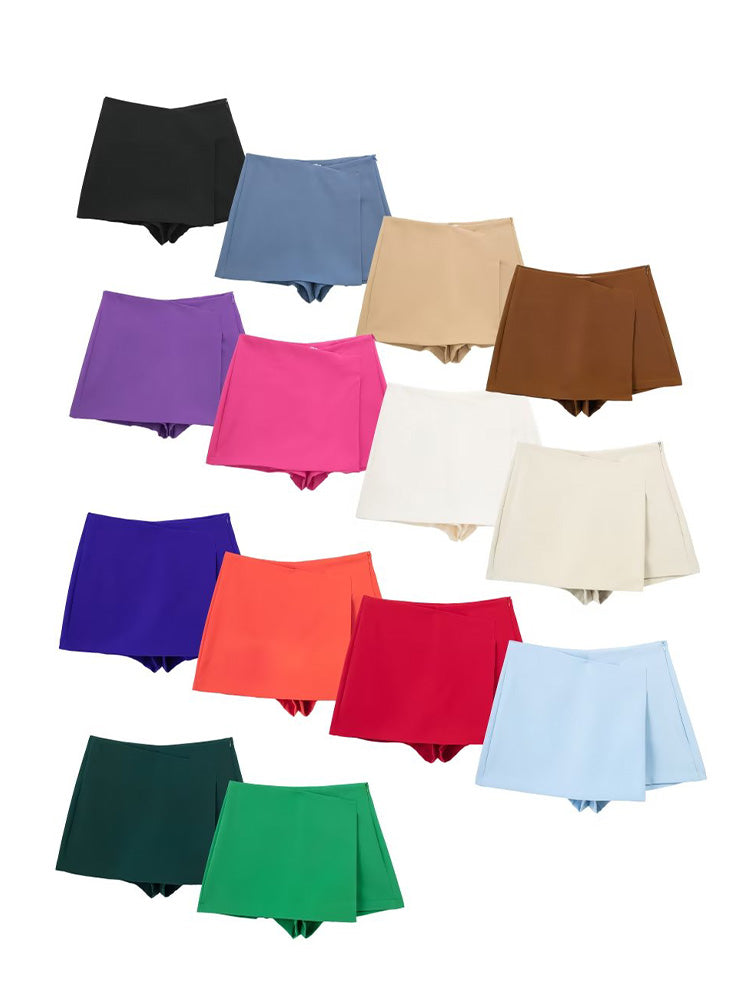 Willshela Women Fashion Solid Asymmetrical Side Zipper Skirts Shorts Vintage Hi image 1