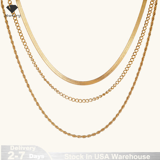 14k Gold Plated Chain Layered Necklace Separated Set for Women Statement Golden image 0