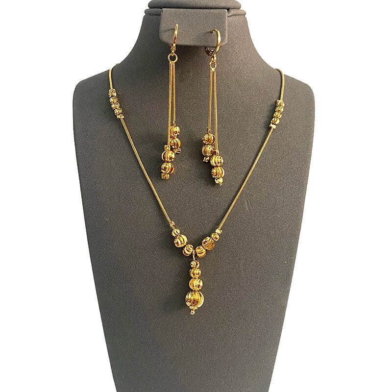 Fashion Charms Ball Sets Gold Color,Small Beads Dubai Necklace Earrings for Wom image 12