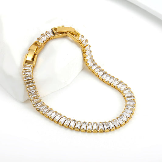 New AAA Cubic Zirconia Stone Tennis Bracelets Gold Color Stainless Steel Metal image 0