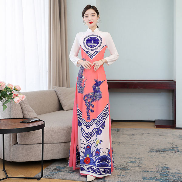 Spring Summer Ao Dai Cheongsam Folk Style Vietnam Chiffon Aodai Graceful Elegan image 3