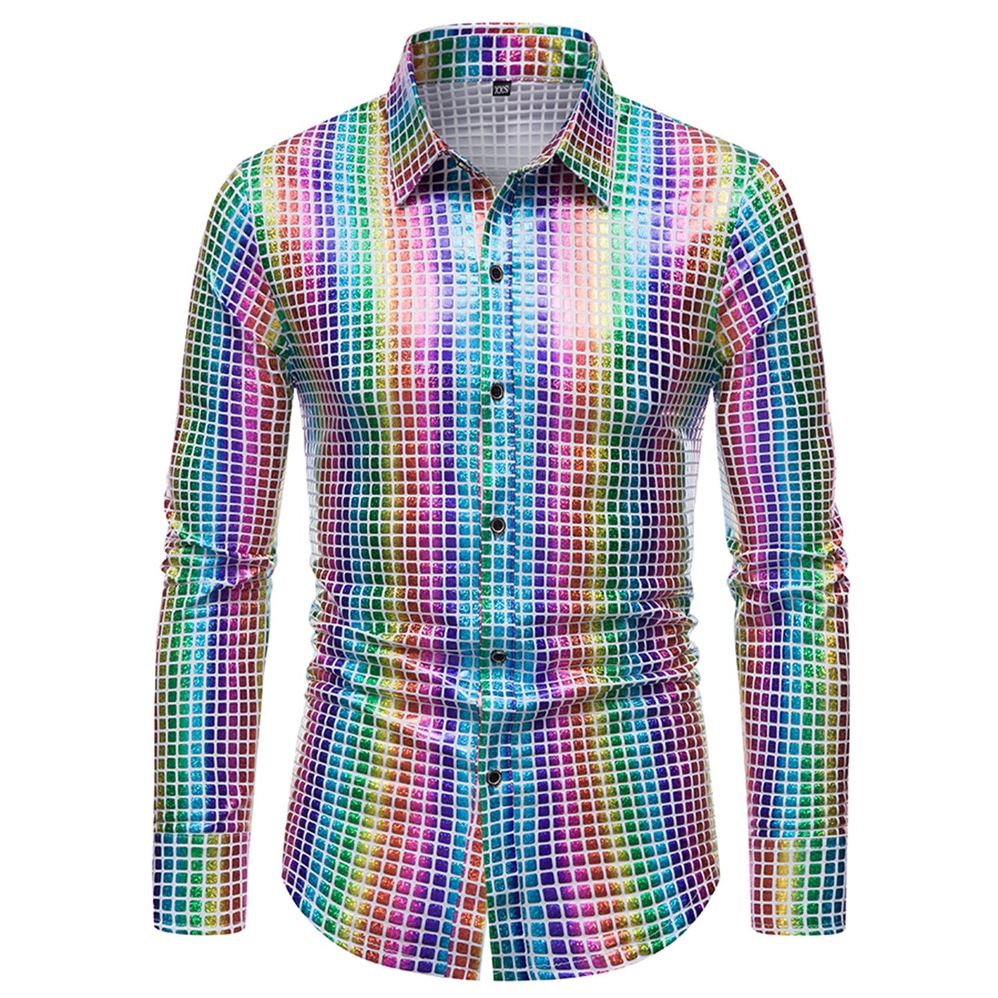 Rainbow Sequins Shirts For Mens 70s Disco Party Costume Gold Silver Multicolour image 1