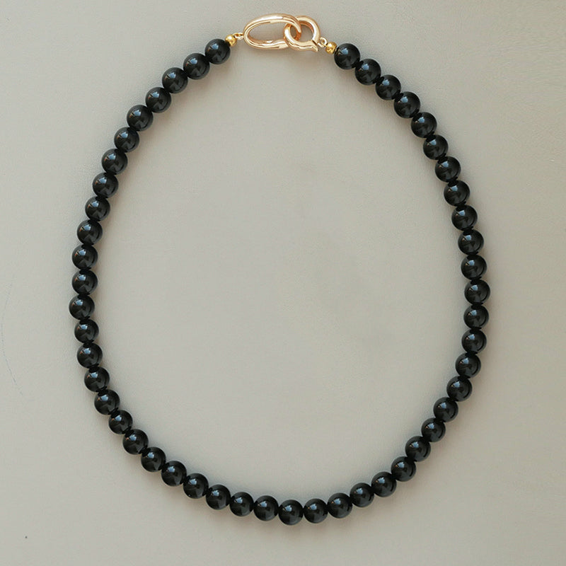 Double circle natural black agate necklace k gold necklaces for women Chain for image 0